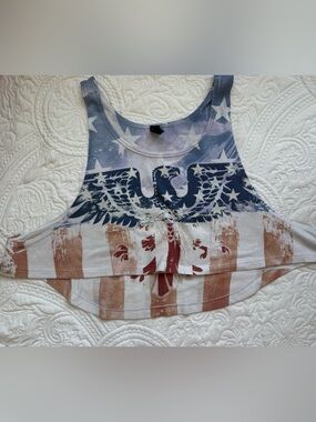 Windsor American Flag Eagle Print Crop Tank Top